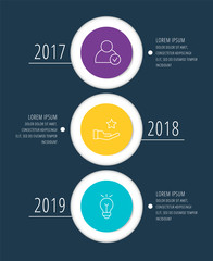Vector infographic flat template circles for three label, diagram, graph, presentation. Business concept with 3 options and arrows. For content, flowchart, steps, timeline, workflow, marketing. EPS10