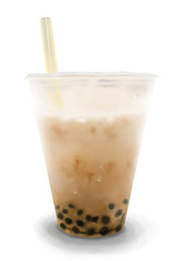 The Digital Painting of Taiwanese Brown Sugar Bubble Milk Tea in Realism Art Style