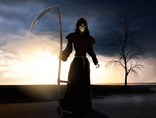 Death is coming, holding a scythe