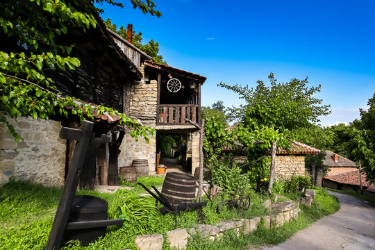 Wine cellars in old rustic vintage houses in Rogljevacke pimnice near the village Rogljevo in Negotin region of Serbia