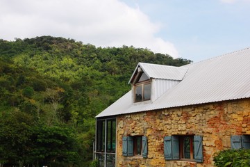 stone house and mountain