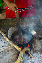 Roasting cacao beans, Oreba organic cacao, Oeste Arriba River, Ngabe Ethnic Group, Bocas del Toro...