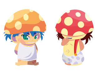 fungus elfs magic characters vector ilustration