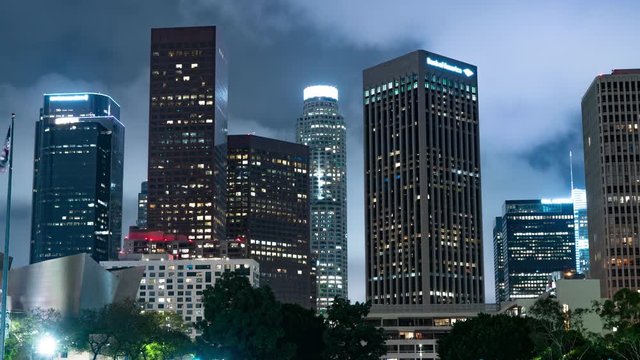 Los Angeles Downtown Clouds Moving Through Time Lapse