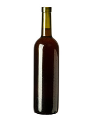 Dirty uncorked bottle of red wine in a dark bottle