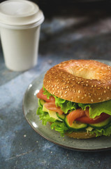 Bagel with salmon and coffee