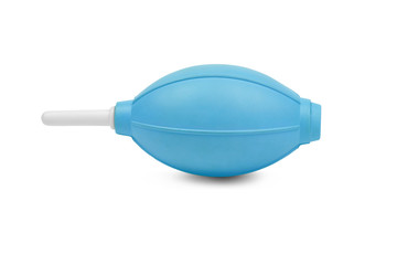 Silicone Air Blower camera and lens. Blue silicone blower Isolated on white background With...