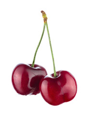 Two cherries isolated on white background. Full sharpness.