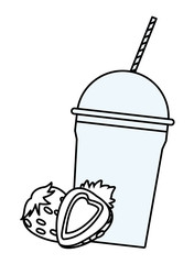 Milkshake cup with straw and strawberries in black and white