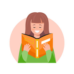 Fototapeta na wymiar Beautiful brunette girl reading a book. Educational concept. Vector illustration.