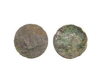 Vintage Old Money Coins On White Background