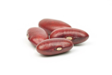 Close up Red bean seeds on white background.
