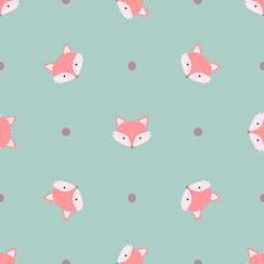 Fox cute kids vector animal seamless pattern