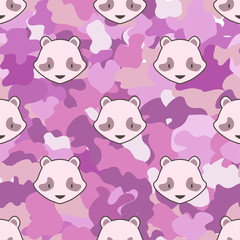 Panda bear cute camouflage animal seamless pattern