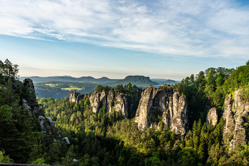 rocks in saxon switzerland at sunrise, germany