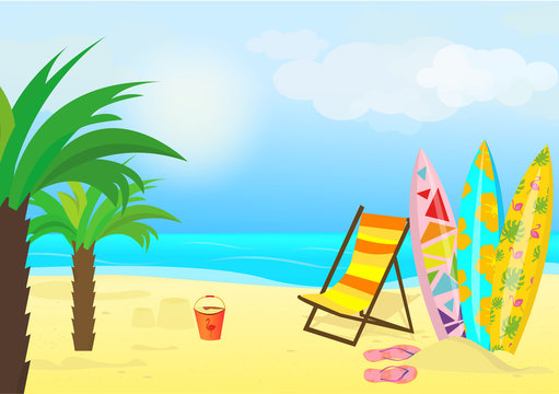 Vector summer background with surf boards