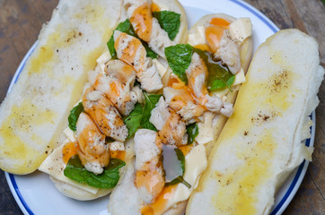 Chicken hotdog ready to eat at garden