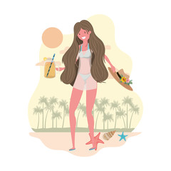 woman with swimsuit and glass with refreshing drink