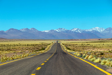 Fototapeta na wymiar Desert road in Atacama, Chile : background with copy space for text
