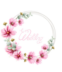 Wedding wreath with summer colorful flowers Vector watercolor card. Floral frame decors