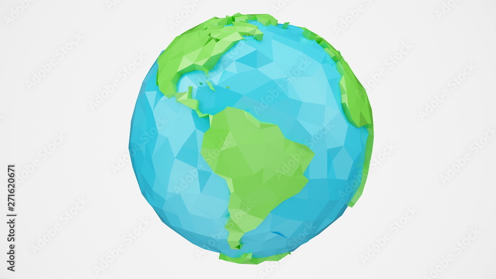 Poster 3d rendering rotated low poly earth with alpha channel, globe illustration. polygonal globe isolated