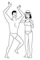 Young couple enjoying summer cartoons in black and white