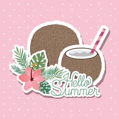 Hello summer and vacation stickers design