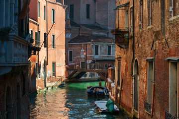 Obraz premium VENICE, ITALY - December 21, 2017 : View of water street and old buildings in Venice, ITALY