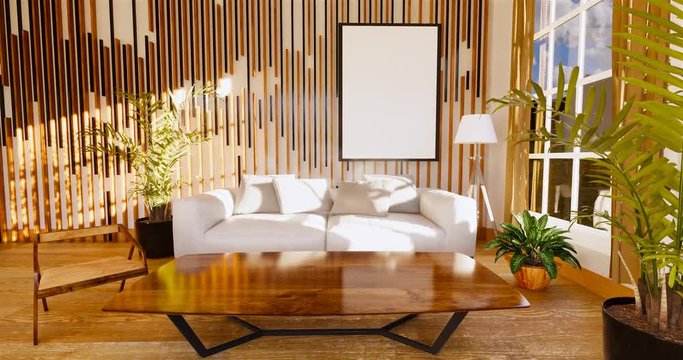 japanese living room with white wall in the background.3D rendering