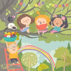 Obraz na płótnie Canvas Children playing and having fun in the tree