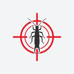 Earwig icon red target. Insect pest control sign