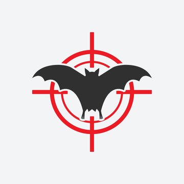Flying Bat Icon Red Target. Insect Pest Control Sign