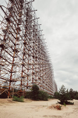 Duga radar system near Chernobyl Nuclear Power Plant after atomic reactor explosion disaster....