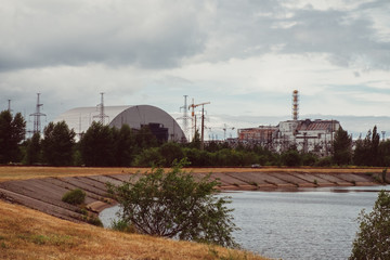Chernobyl Nuclear Power Plant after atomic reactor explosion. Destroyed abandoned station and ghost...