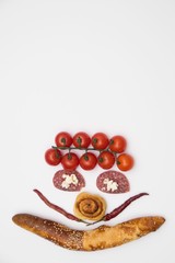 Mustache smiling face of food on a white background