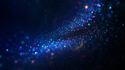 Abstract blurred blue and golden lights. Fantasy colorful holiday sparkle background. Digital fractal art. 3d
