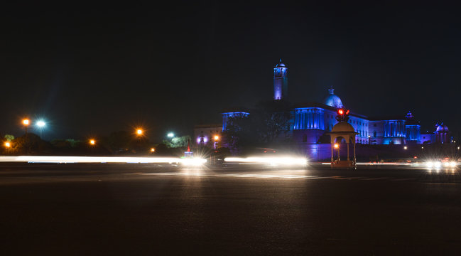 Night time photos of Rashtrapati Bhavan at New Delhi,India