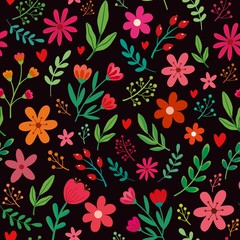 Fototapeta na wymiar Colorful seamless vector floral pattern. Vector background