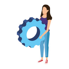 young woman lifting gear machine settings