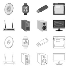 Isolated object of laptop and device sign. Set of laptop and server stock vector illustration.