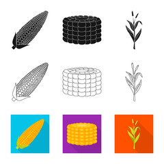 Vector design of cornfield and vegetable logo. Set of cornfield and vegetarian vector icon for stock.