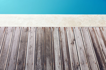 Swimming pool and wooden flooring