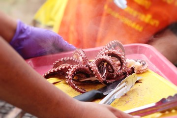 Fresh squid for cooking at street food