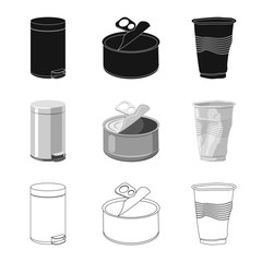 Vector illustration of dump  and sort symbol. Set of dump  and junk vector icon for stock.