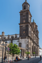 LAS PALMAS DE GRAN CANARIA, SPAIN - MARCH 10, 2019: The Cathedral of Saint Ana situated in the old district Vegueta. Vertical.