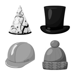 Vector design of hat and helmet icon. Set of hat and profession stock vector illustration.