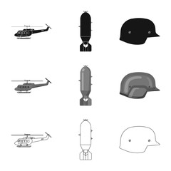 Vector illustration of weapon and gun icon. Collection of weapon and army vector icon for stock.