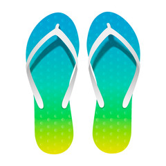 Pair of bright flip-flops on white background