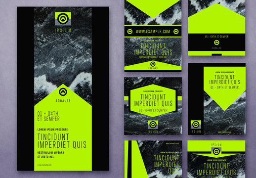 Black Marble Social Media Layout Set Layout with Neon Green Accents