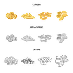Vector design of pasta and carbohydrate icon. Collection of pasta and macaroni stock symbol for web.